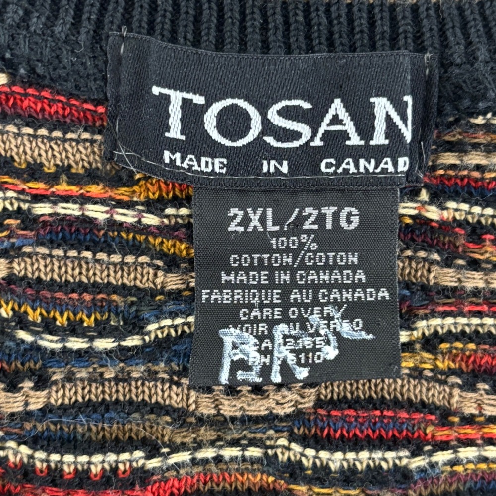 Vintage Tosani V-Neck Sweater mens 2XL Multicolor Grandpa‎ Coogi Style Pullover - Picture 3 of 6